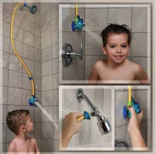 Un raccord de douche permet d'adapter la taille de la douche pour les plus petits