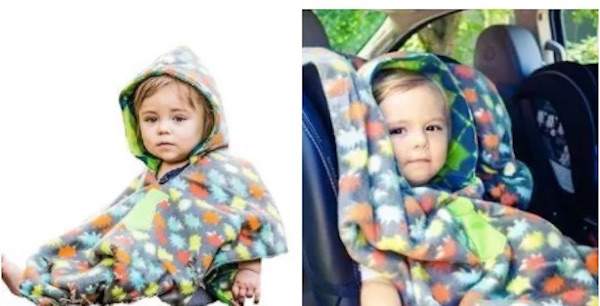 une couverture avec une capuche qui s'adapte sur les siège-auto