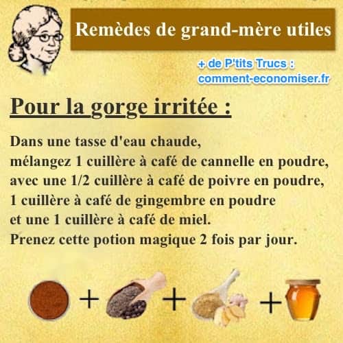 Pour soigner une gorge irritée, mélangez de la cannelle, du poivre, du gingembre et du miel