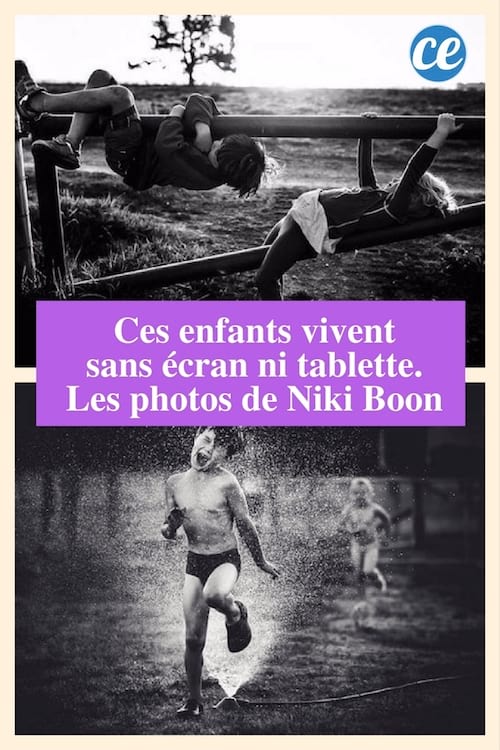 Série de photos en noir et blanc de Nikki Boon de ses enfants qui vivent sans écran ni tablette