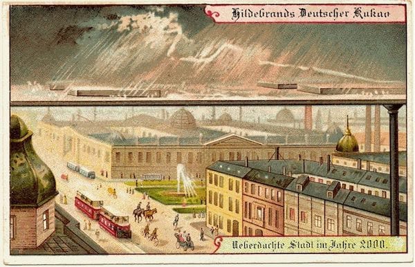 une ville prot&eacute;g&eacute;e de la pluie avec un toit