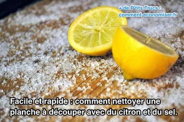 nettoyer planche découper en bois avec sel et citron