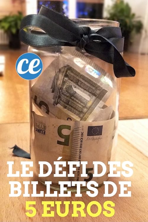 Bocal en verre avec tous les billets de 5 euros dedans