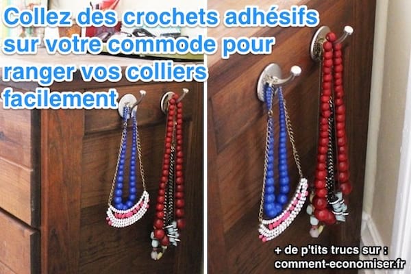 Utilisez des crochets adhésifs pour accrocher les colliers facilement