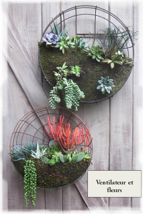 grille de ventilo transformé en porte-fleurs