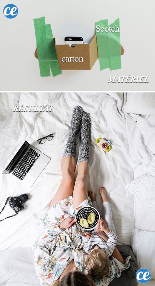 Utilisez du scotch et un carton pour faire uen photo avec vue plongeante.