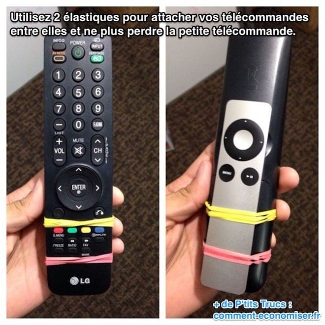 Utilisez 2 élastiques pour attacher vos télécommandes entre elles et ne plus perdre la petite télécommande.