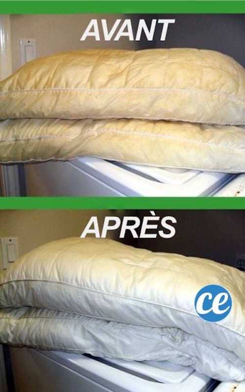 Utilisez du borax et du vinaigre blanc pour nettoyer oreillers jaunis