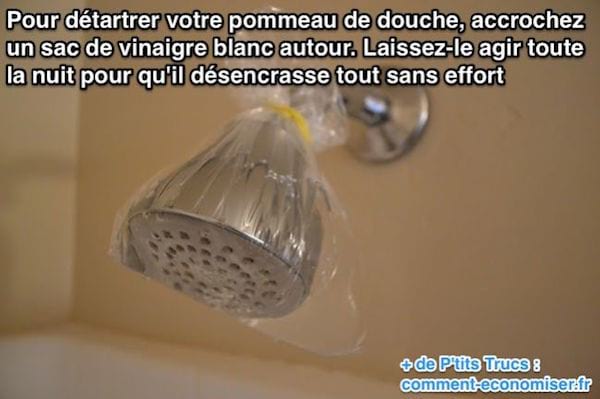 Mettre un sac autour du pommeau de douche avec du vinaigre pour détartrer