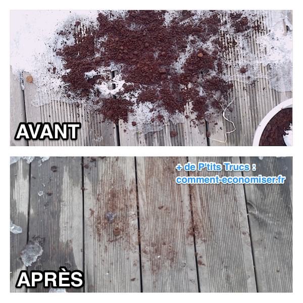 utilisez le marc de café pour faire fondre la neige naturellement