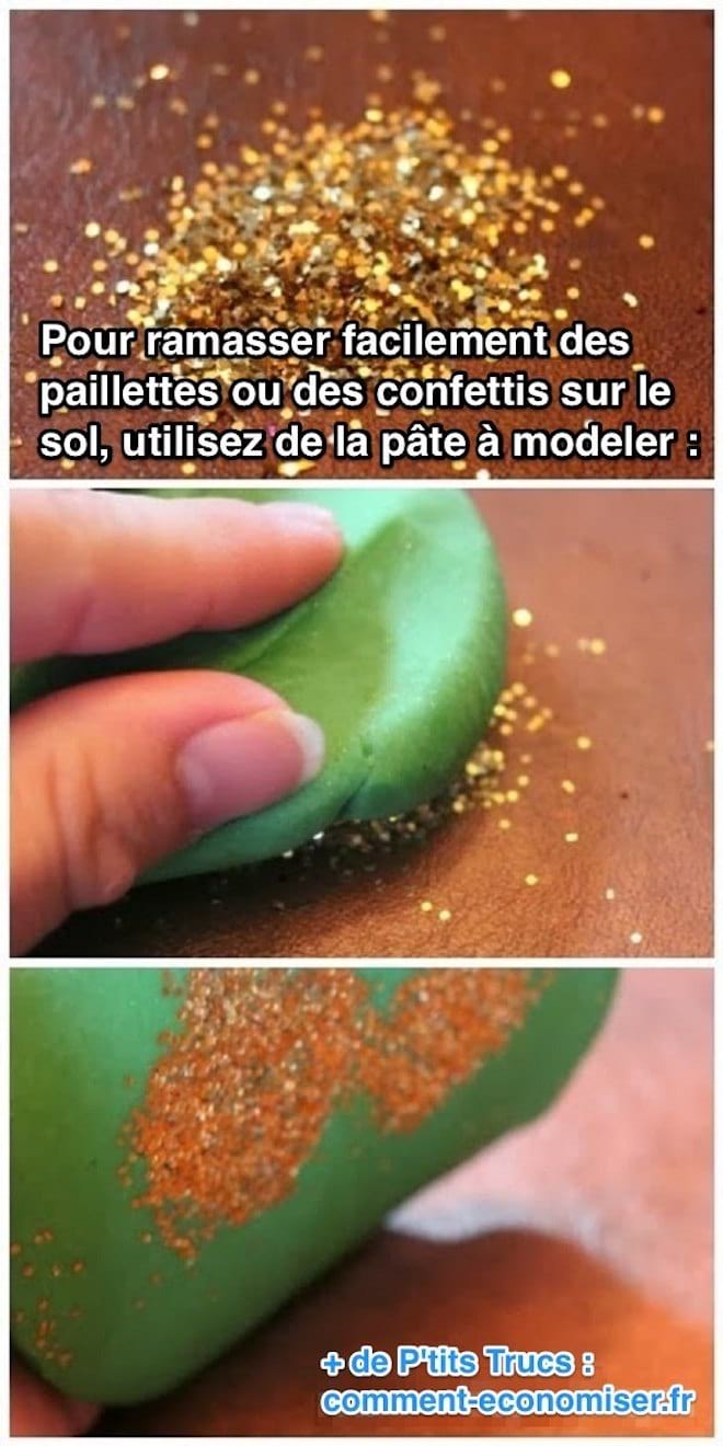 Utilisez de la pate à modeler pour nettoyer paillettes