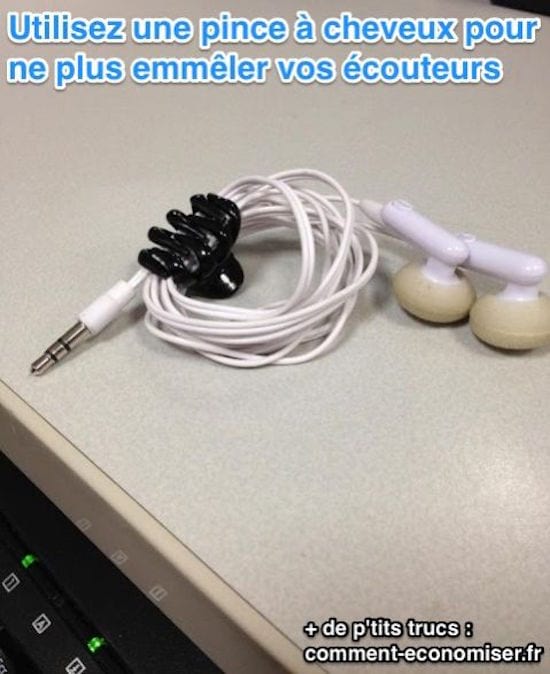 Rangement pour écouteurs avec une pince à cheveux