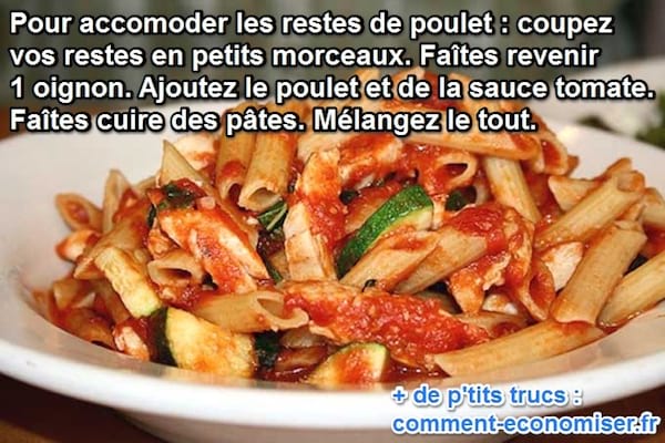 recette rapide pâtes-restes de poulet