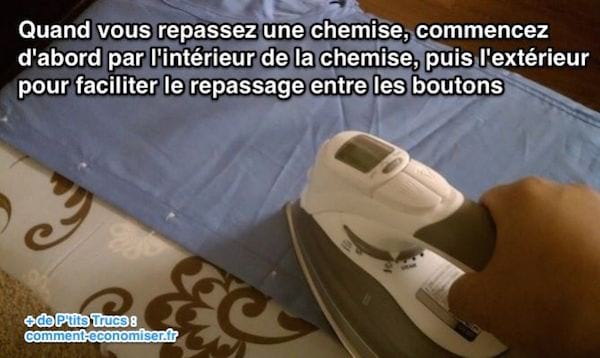 pour bien repasser une cheminse à boutons, on commence par l'envers