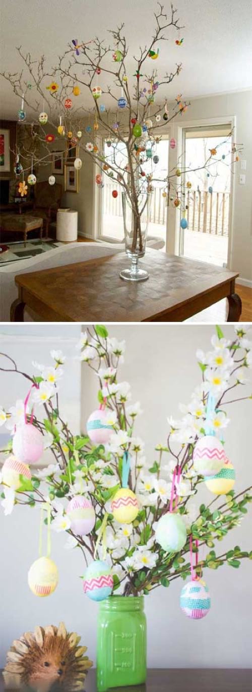 un arbre de Pâques fait avec des oeufs de Pâques