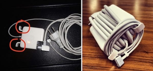Les ailettes sur les côtés des chargeurs de Mac servent à enrouler le câble.