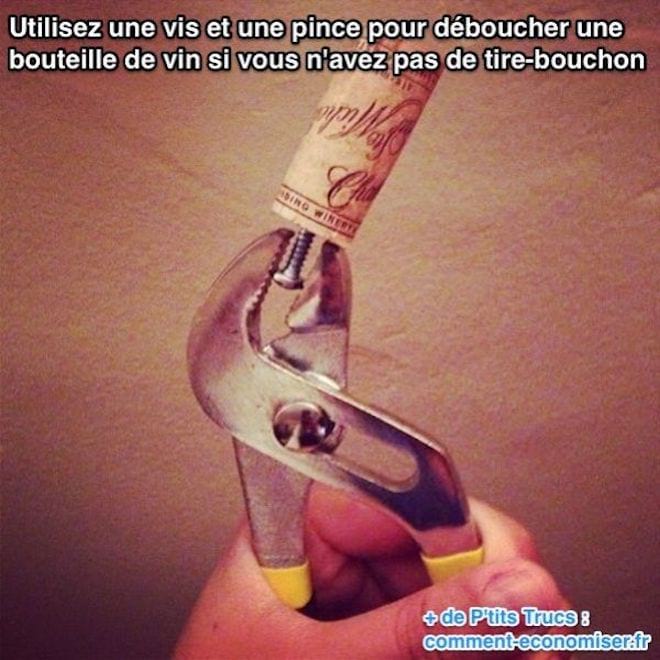 Ouvrir bouteille sans tire bouchon : tirez le bouchon de bouteille avec une vis et une pince