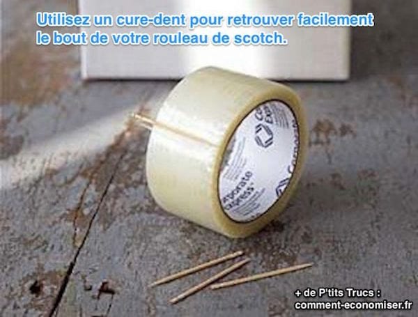 Utilisez un cure-dents pour retrouver facilement le bout de votre rouleau de scotch.