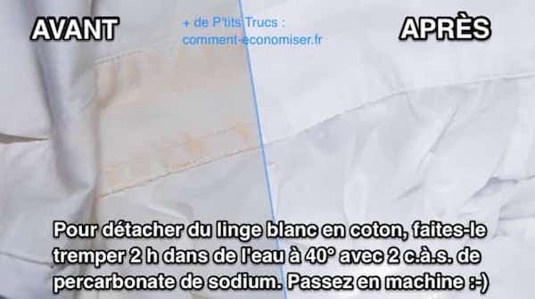 une chemise sale puis propre après avoir été blanchi avec du percabonate de soude