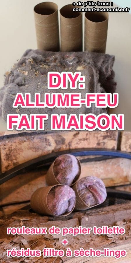 des allume-feux faits avec des rouleaux de papier toilette vides et de la charpie