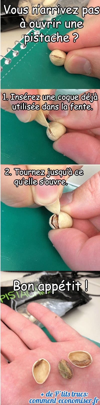 Comment ouvrir une pistache presque fermée facilement avec la coque