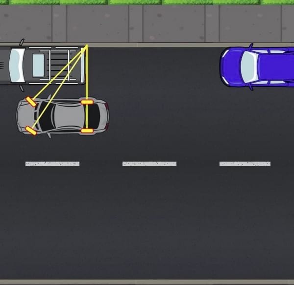 braquer roues à un angle de 45 degrés