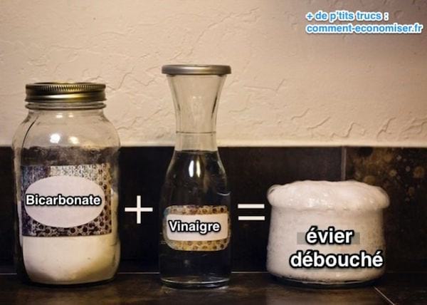 produit déboucheur pour canalisation composé de vinaigre blanc, de sel et de bicarbonate