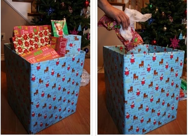 Utilisez une boite en carton comme poubelle pour Noel