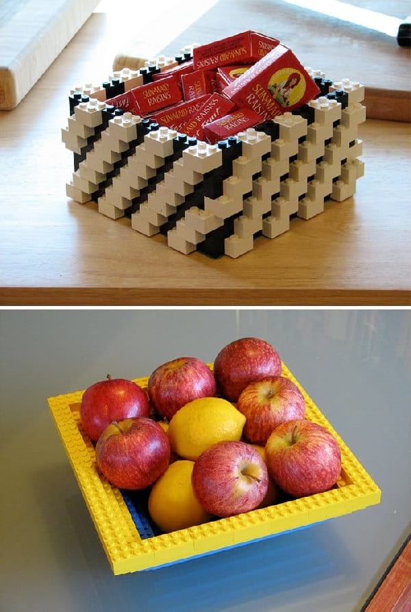 un corbeille à fruits faite avec des Légo