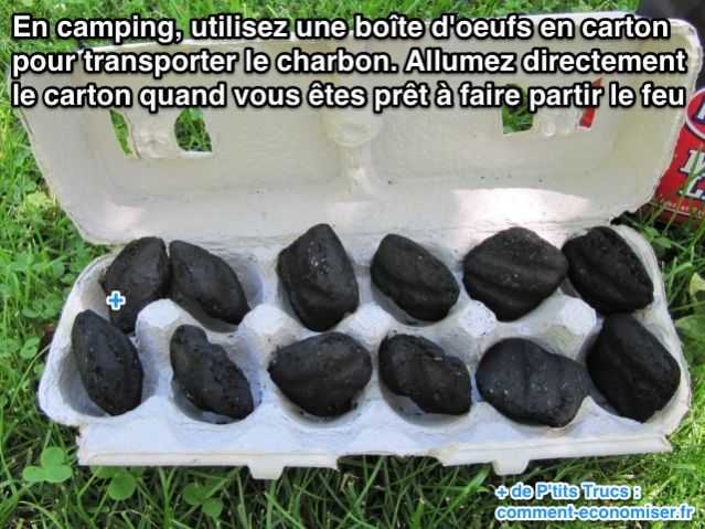 utilisez une boîte d'oeufs en carton  pour transporter le charbon