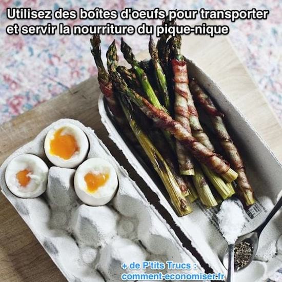 Utilisez des boîtes d'oeufs pour transporter  la nourriture du pique-nique