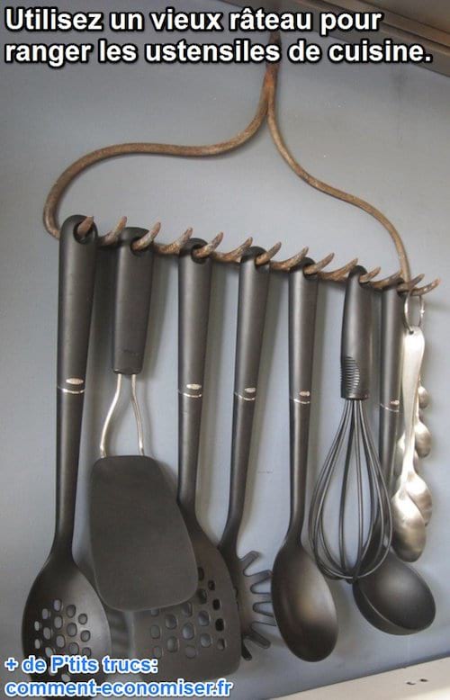 utiliser un râteau pour ranger ustensiles de cuisine