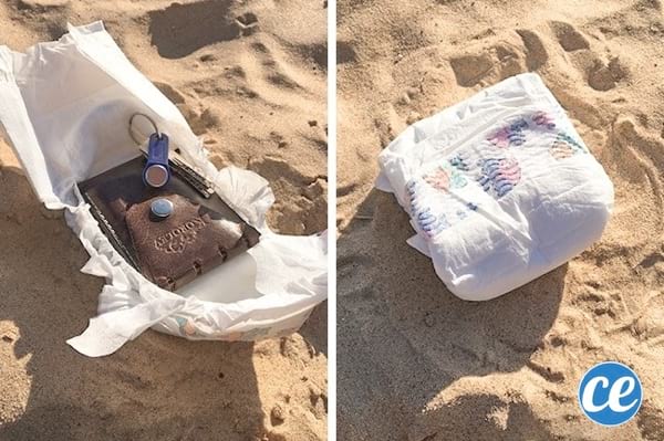 cachez vos objets de valeur dans une couche sur la plage
