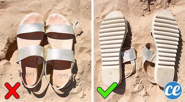 retourner les sandales pour qu'elles ne soient pas trop chaudes