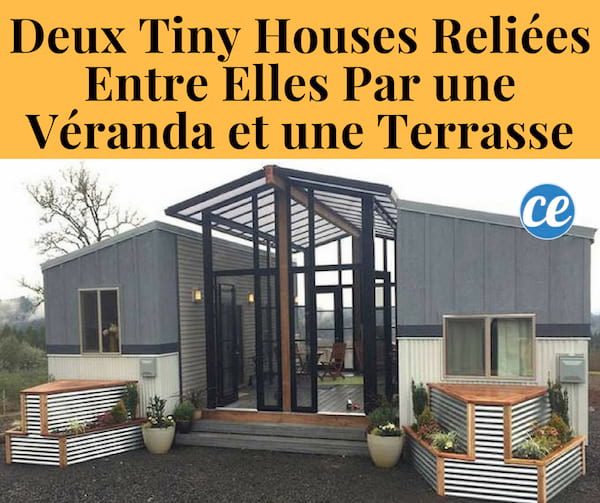 deux tiny house reliées entre elles par une véranda