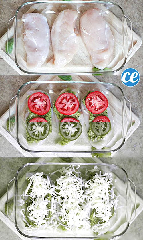 étape par étape comment faire un poulet à l'italienne avec de la mozzarella du pesto