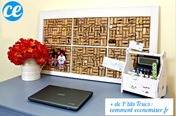 Upcycling idea: an old window recycled into a cork board.