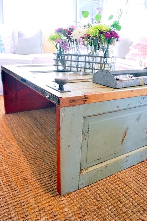 Upcycling idea: old doors recycled into a coffee table.
