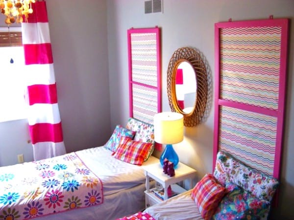 Upcycling idea: an old window recycled as a flashy headboard.