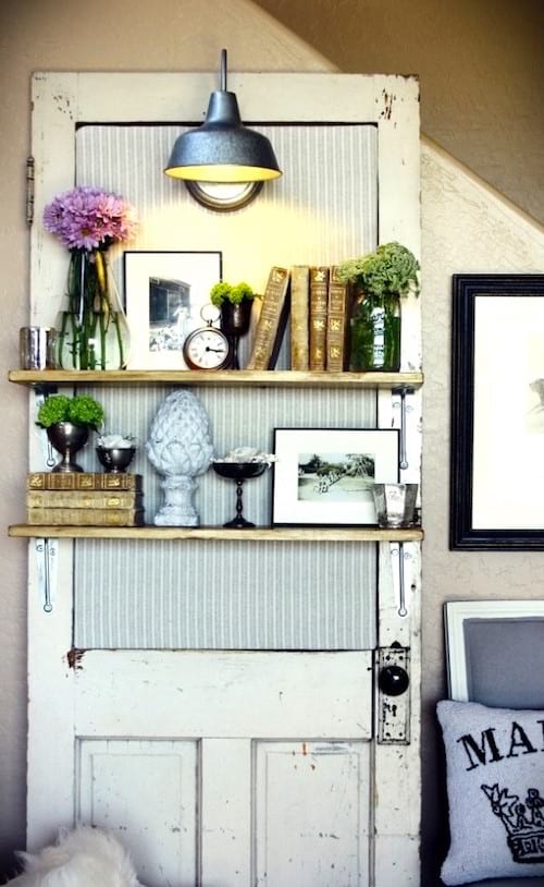 Upcycling idea: an old door recycled into a trendy shelf.