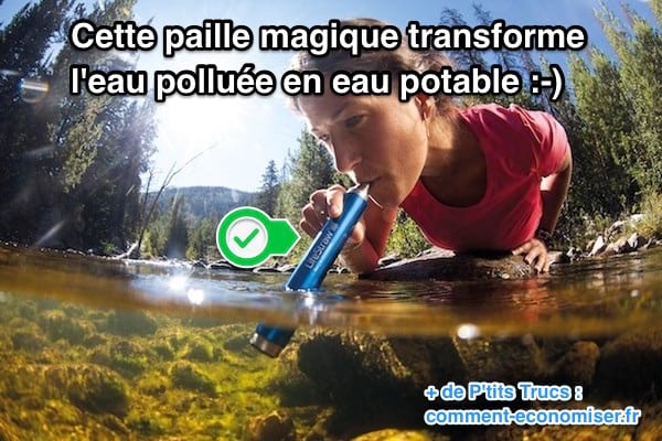 Paille magique dans eau polluée qui permet de transformer la mauvaise eau en eau potable 