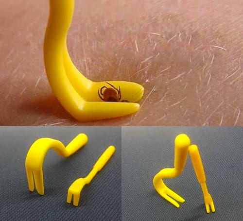 Un tire-tique qui enlève les tiques de la peau sans danger.