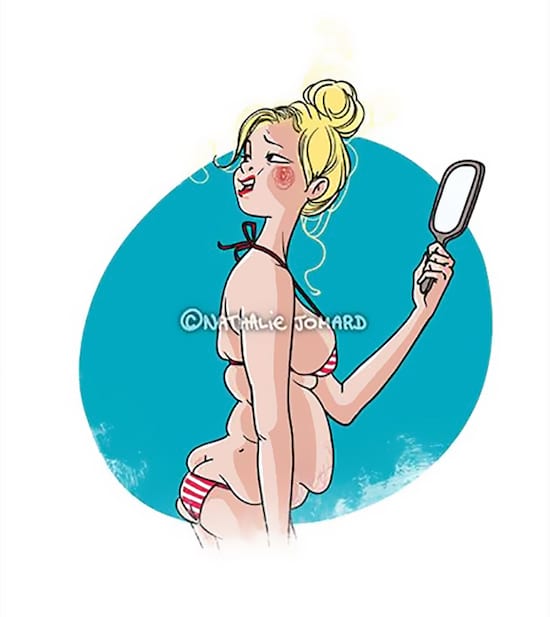 dessin qui montre une maman qui met pour la première fois son bikini après avoir accouché