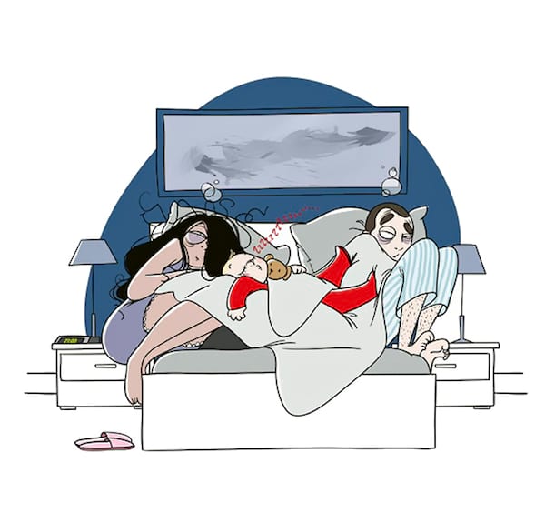 dessin qui illustre le manque d'intimité entre les parents quand ils ont des enfants en bas âge