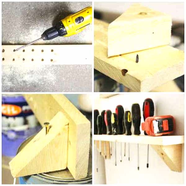 Utilisez du bois de récup' pour faire une étagère pour ranger les tournevis et gagner de la place dans votre garage.