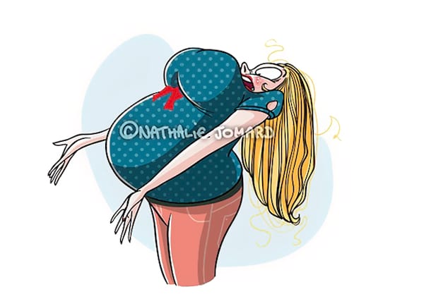 dessin qui montre une femme enceinte avec un très gros ventre