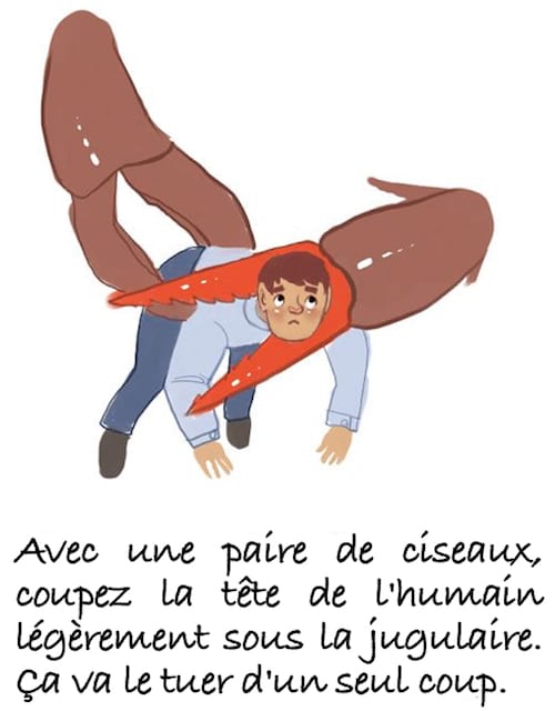 homard qui coupe la tete à un humain pour le manger