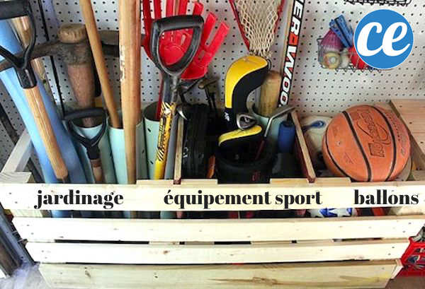 Utilisez une palette en bois comme caisse de rangement pour gagner de la place dans votre garage.