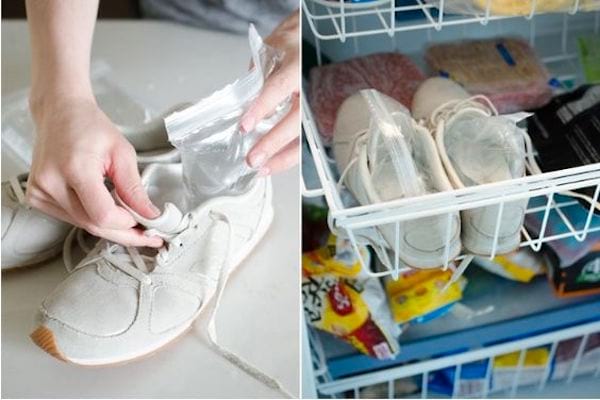 To enlarge shoes that are too small, put a bag of water in your shoes, put them in the freezer overnight