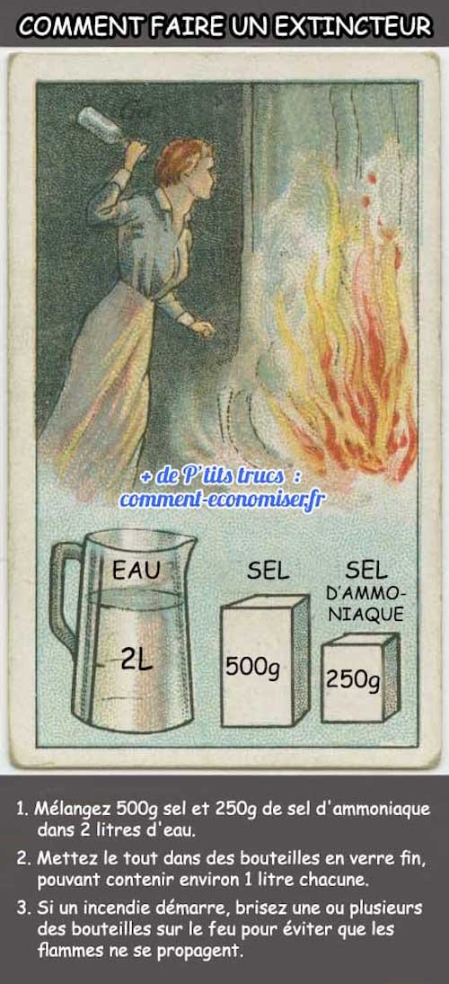 mélanger du sel, du sel d'ammoniaque et de l'eau pour faire un extincteur